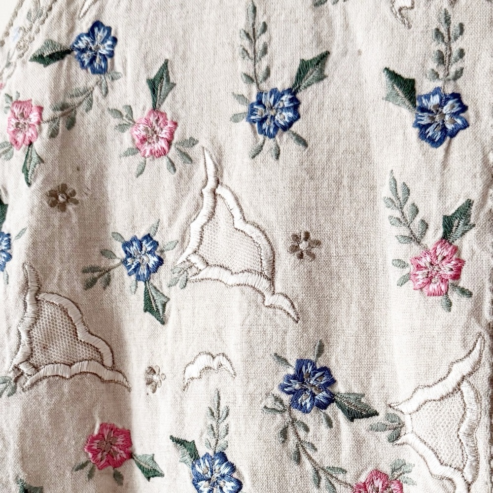 Vintage Cottagecore Floral Embroidered Cotton Linen Folk Vest Boho 90s Revival M - Picture 8 of 13